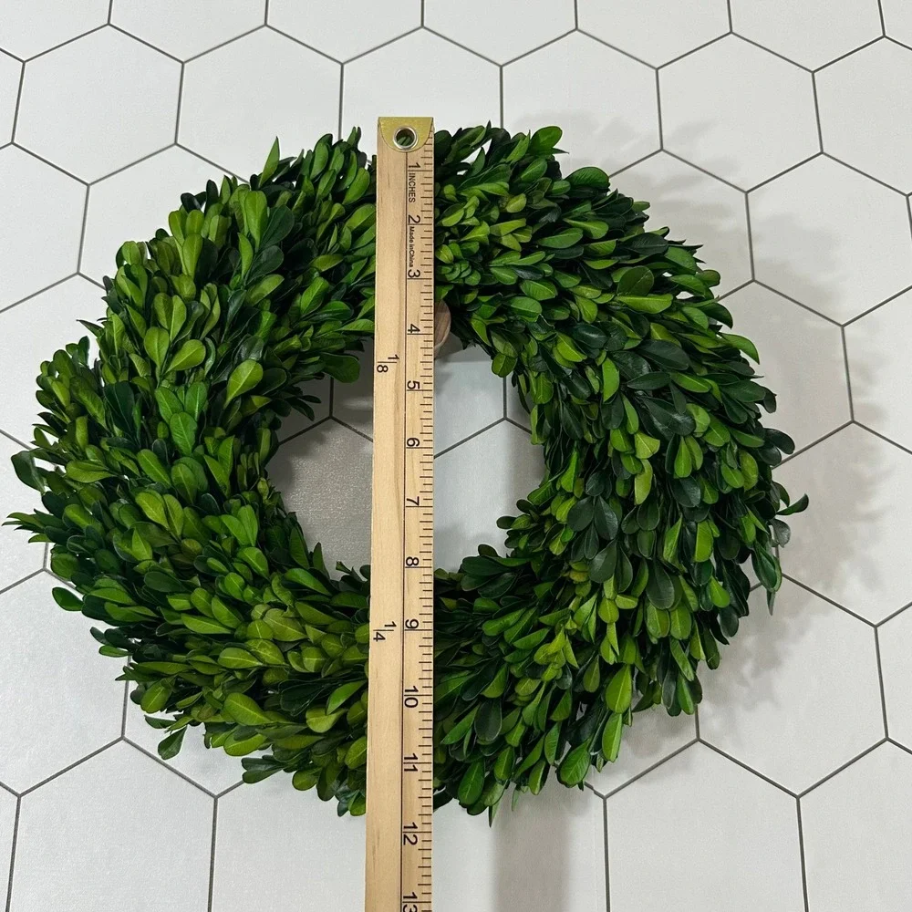 Preserved Green Boxwood Wreath 12 Inch Round Classic Farmhouse Indoor Greenery